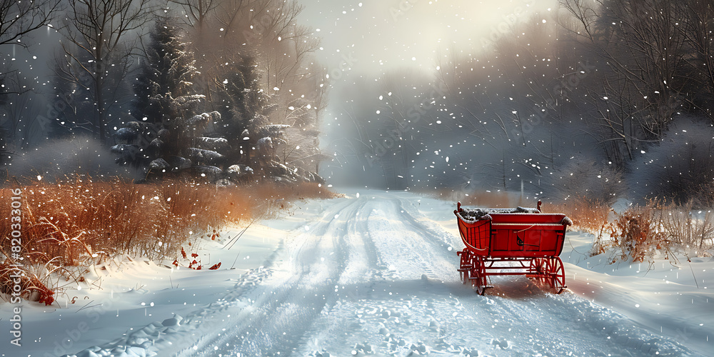 Sleigh Ride in Winter Forest: Minimalist Design Sleigh Ride in Winter Forest: Minimalist Design