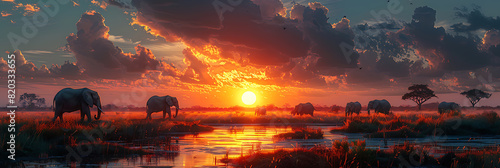 Elephant's Eyes at Sunset in Savanna photo