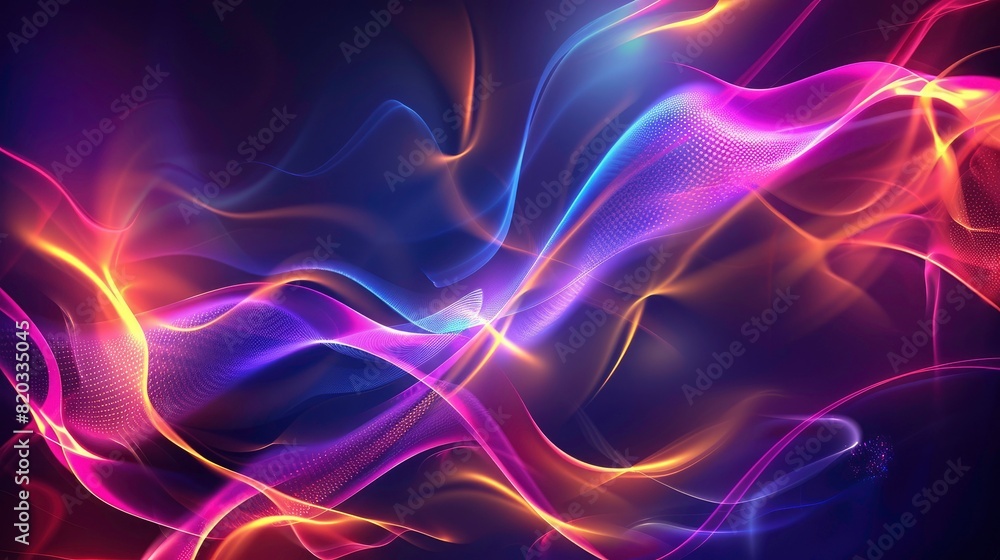Abstract futuristic background with blurry glowing wave and neon lines. Spiritual energy concept, digital fantastic wallpaper