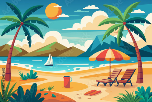 beautiful illustration of beach scenery  summer beach