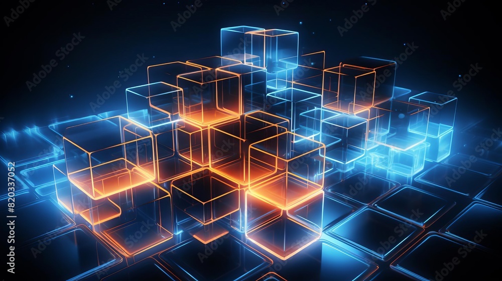 Digital cubes with glowing highlights Digital cubes with glowing highlights