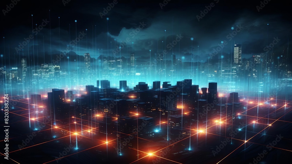 Naklejka premium Digital network with bright highlights