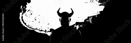 splash devil man portrait silhouette monochrome painting ink liquid projection explosion black design
