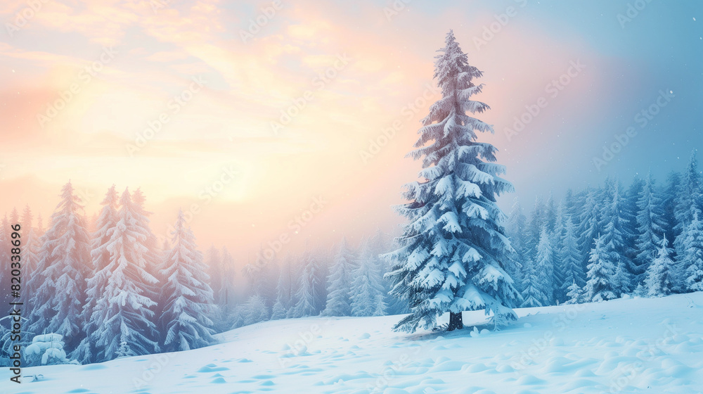 Snowy Landscape With Pine Tree Snowy Landscape With Pine Tree