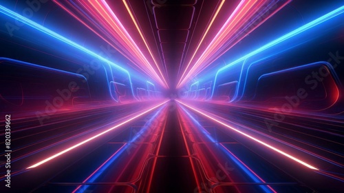 Futuristic glowing tunnel with neon lights
