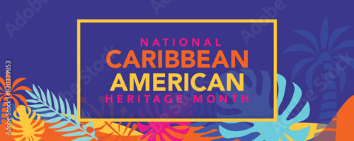 Caribbean American Heritage Month in June. Culture Month to the people of America. Celebrate annual with festival. Happy holiday. Poster, card, banner and background. Vector illustration