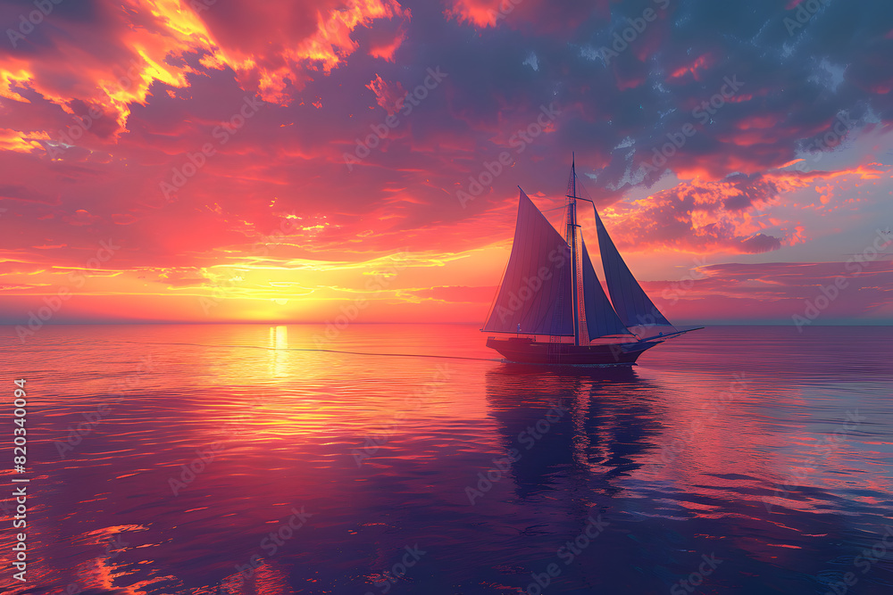 Majestic sailing yacht at sunset