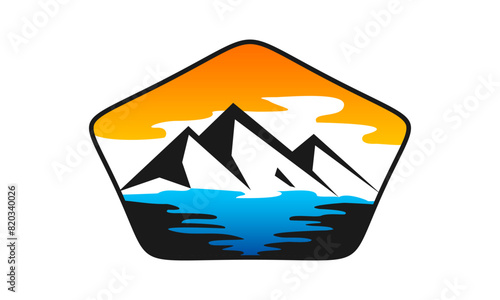 Mountain with sea and sun illustration design vector