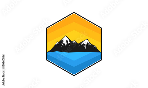 Mountain view and polygon illustration design vector