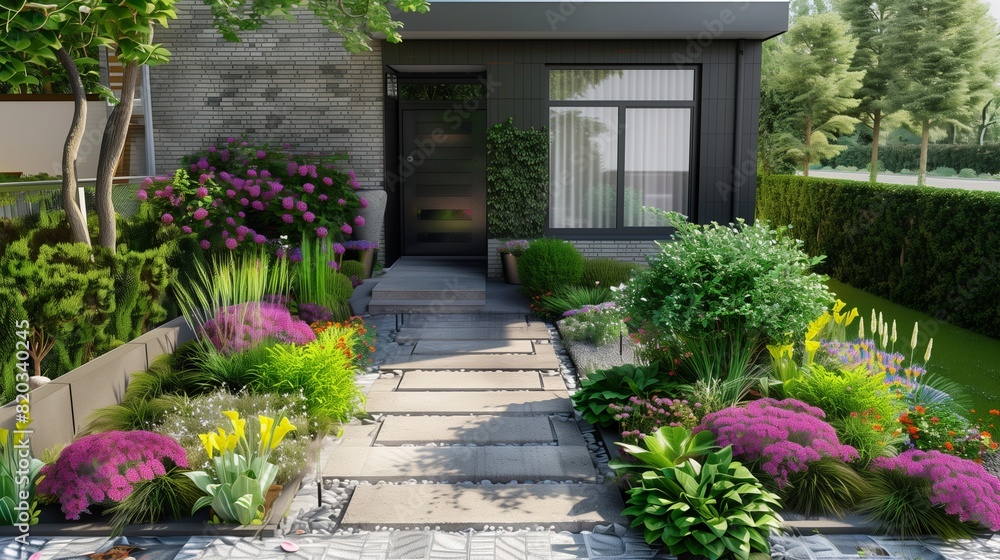 flowers in front of a house,Design a garden next to the house flowers in front of a house,Design a garden next to the house
