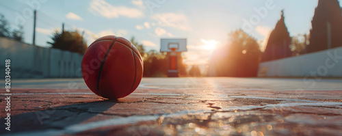 Sunset basketball game at outdoor court