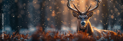 Antlered Reindeer Against Empty Canvas - Seasonal Stock Photo
