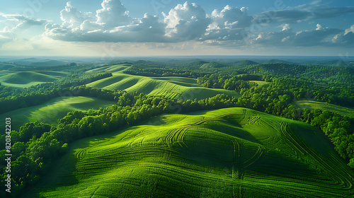 Aerial Harmony: Green Fields & Blue Sky