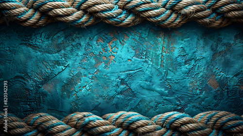 Vintage Frayed Rope on Canvas - Realistic Texture, Top View photo