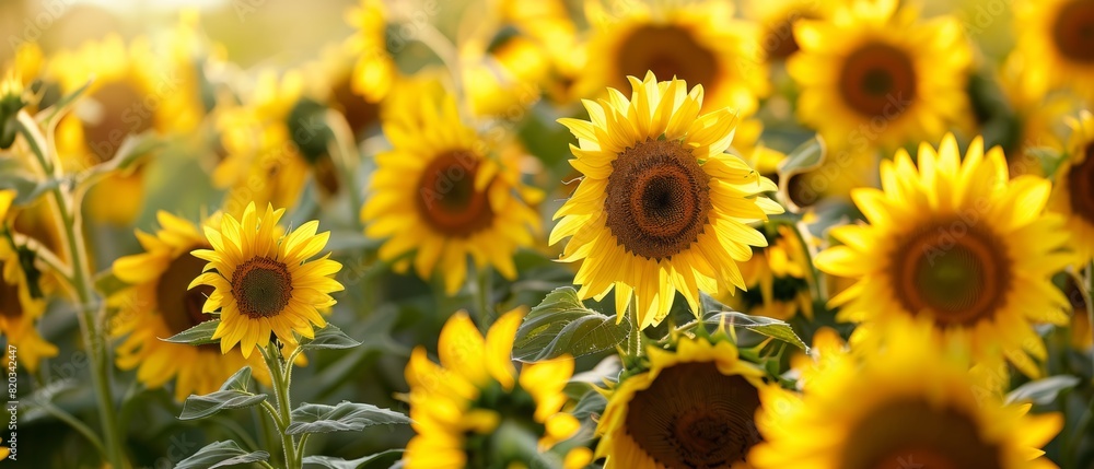 A stunning field of sunflowers in full bloom under a bright blue sky with scattered clouds A stunning field of sunflowers in full bloom under a bright blue sky with scattered clouds