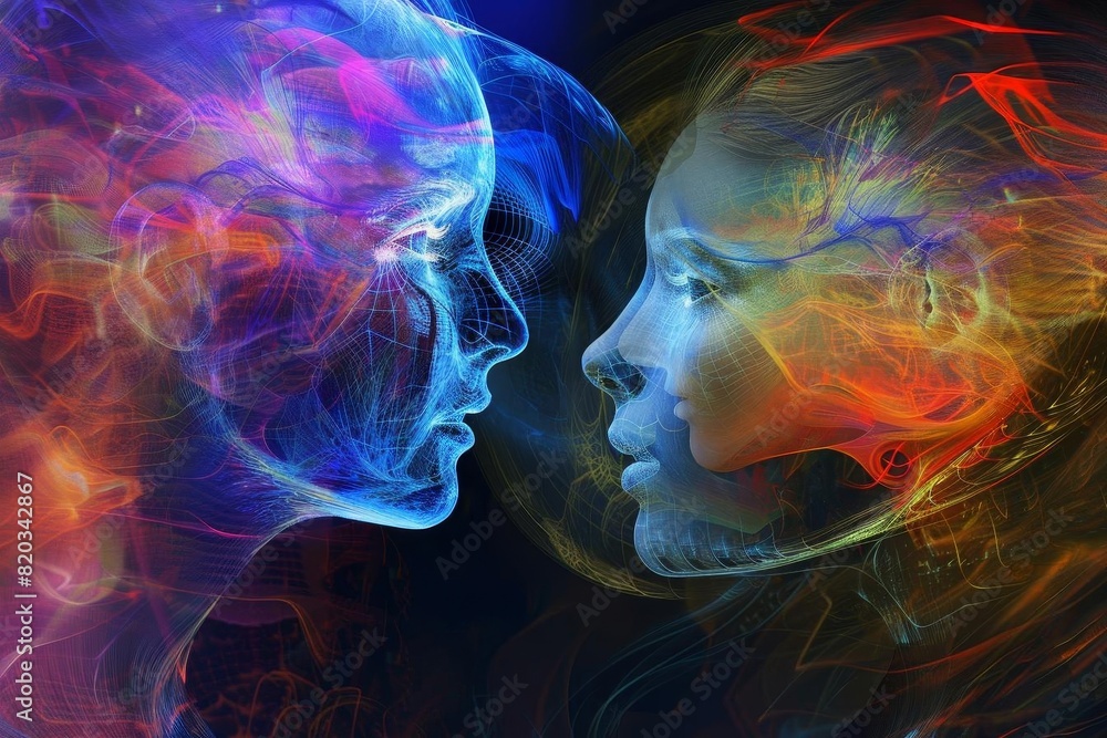 Interpersonal communication side view illustrating emotional exchanges cybernetic tone Vivid