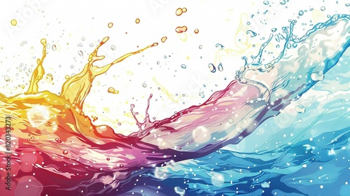 Illustration of Water Splashes in Anime Style: Colorful and Vibrant