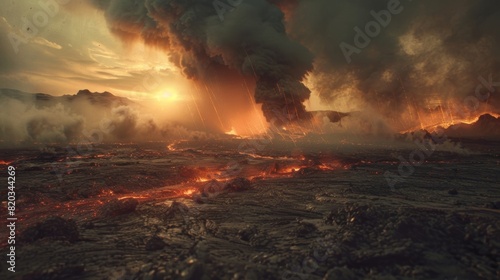 As lava pours down it leaves behind a barren and desolate landscape in its wake.