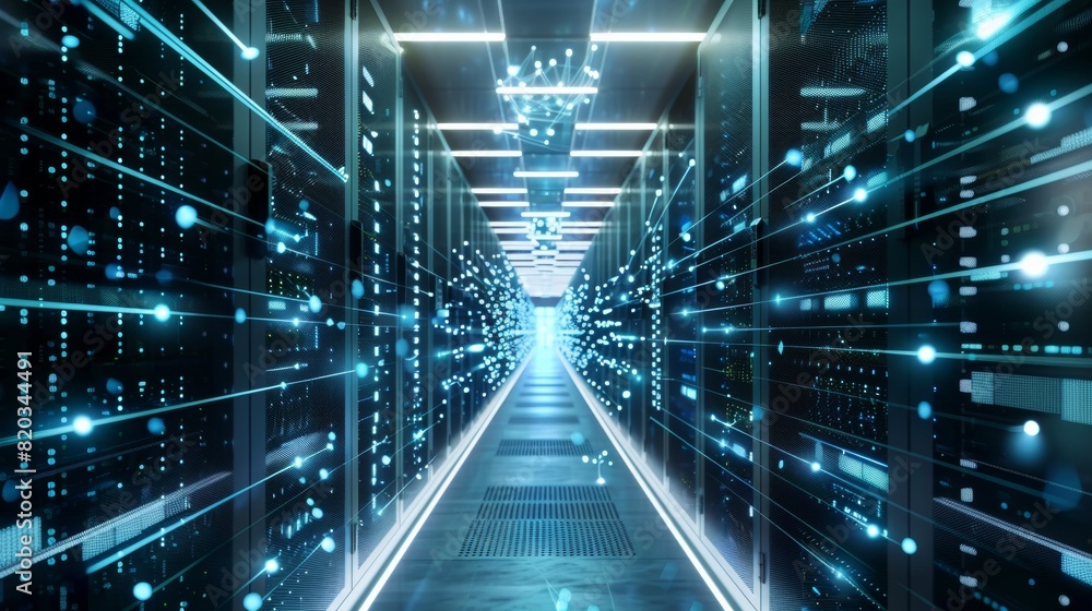 Shot of Corridor in Working Data Center Full of Rack Servers and Supercomputers with Internet connection Visualization Projection, technology, digital, futuristic, future, Shot of Corridor in Working Data Center Full of Rack Servers and Supercomputers with Internet connection Visualization Projection, technology, digital, futuristic, future,