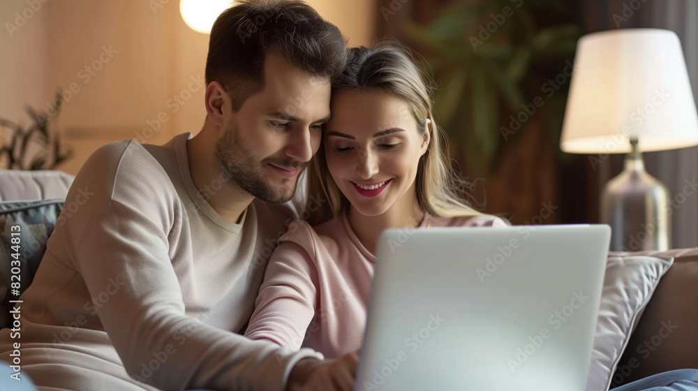 Man and Woman Sitting on Couch Using Laptop Man and Woman Sitting on Couch Using Laptop