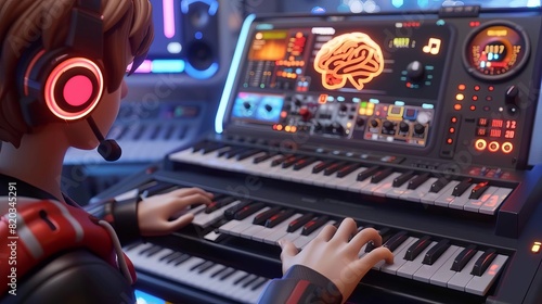 A person using a braincomputer interface to compose music on a digital keyboard photo