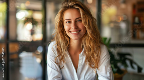 Smiling Woman Sitting at Table