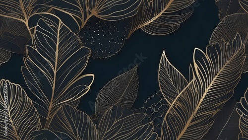 Abstract art background. Luxury minimal style wallpaper with golden line art flower