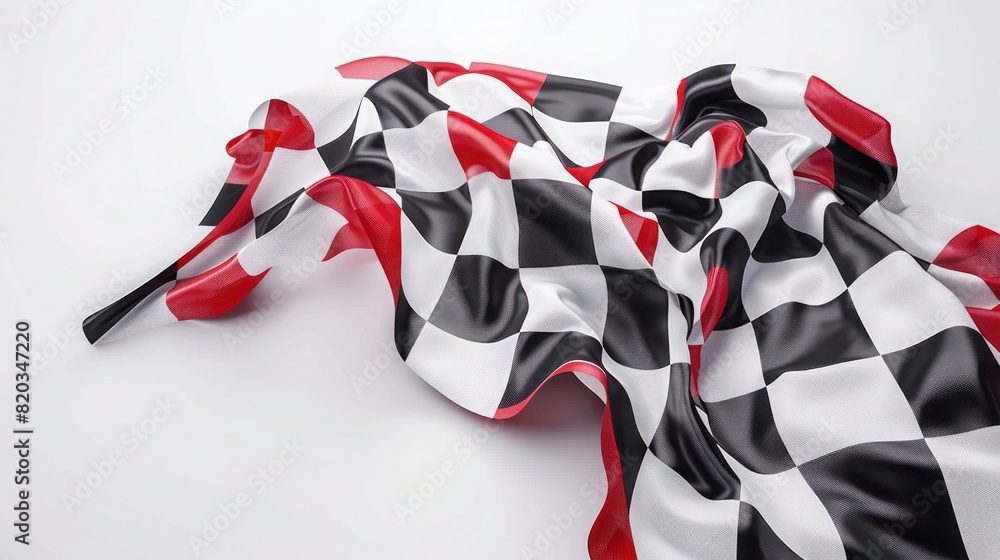 Checkered flag wave flying on white, blank space design, sport race championship success background Checkered flag wave flying on white, blank space design, sport race championship success background