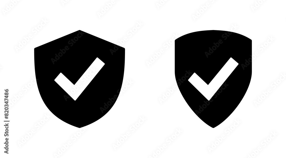 Shield check mark icon set. Protection approve sign. Safe icon vector Shield check mark icon set. Protection approve sign. Safe icon vector