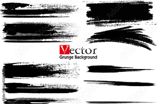 Vector black paint, rectangular ink brush stroke and shapes set. Dirty grunge design element, box or background for text. Grungy smears and rough stains. Hand drawn ink illustration isolated on white