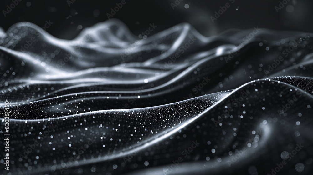 Obraz premium Abstract black wave texture with sparkling particles High-resolution abstract image of black wave-like texture with shimmering particles, perfect for backgrounds, websites, and creative projects. 