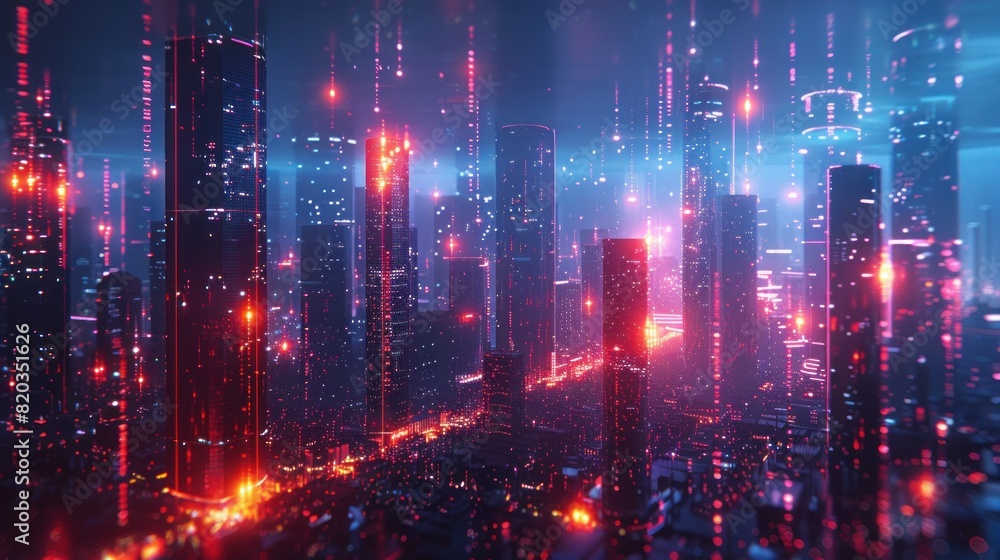 A digital background featuring a futuristic cityscape with glowing lines and data streams. A digital background featuring a futuristic cityscape with glowing lines and data streams.