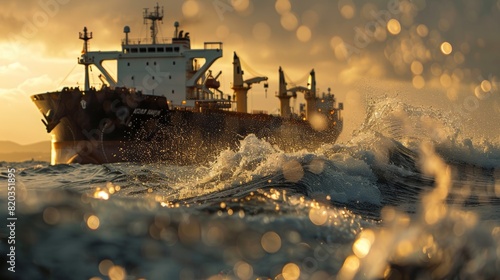 The tankers cargo holds filled to the brim with black liquid gold sway with the motion of the waves. photo