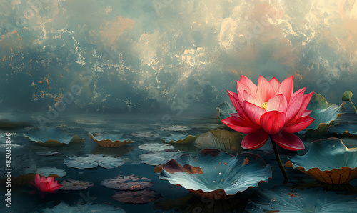 Serene Lotus Flower on a Tranquil Pond.