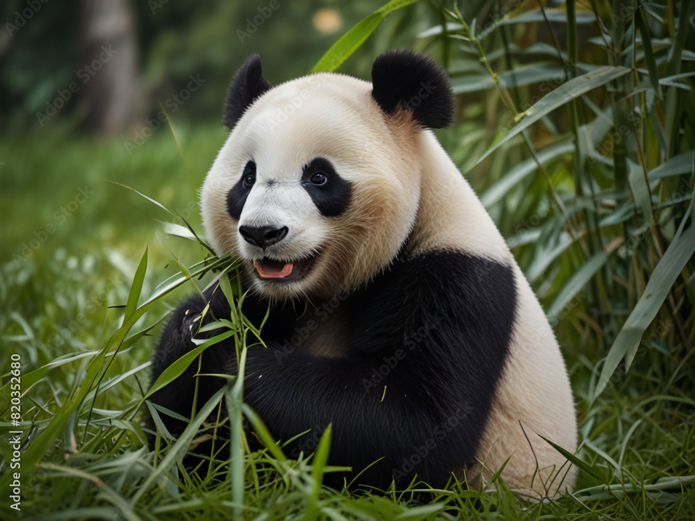 Obraz premium Giant panda eating bamboo