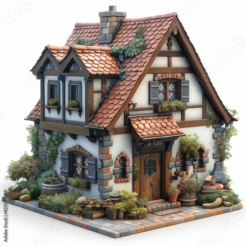 Detailed 3D model of a house with a complex wooden frame. © Andreas