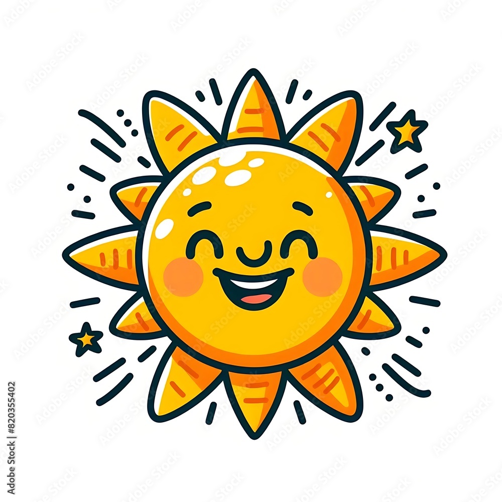 A cheerful cartoon sun with a smiling face and bright rays