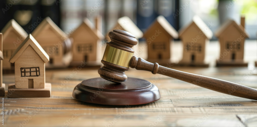 houses on table with wooden gavel, stock photo, commercial use houses on table with wooden gavel, stock photo, commercial use