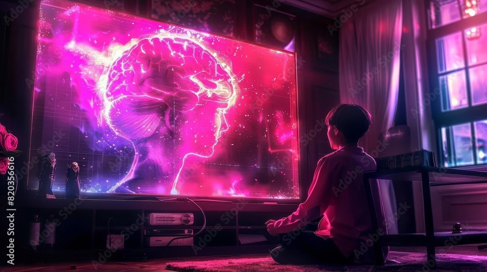 A researcher analyzing brainwave data on a large monitor A researcher analyzing brainwave data on a large monitor