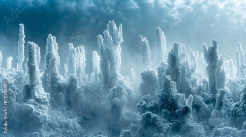 Pillars of shimmering ice crystals emerge from the ground creating an otherworldly atmosphere in the diamond dust cloud. © Justlight