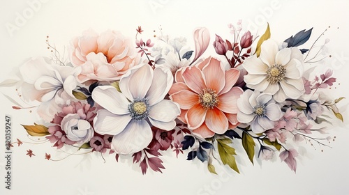 watercolor flowers bucketsdecoration, fullshot, high detailed,white background © mydegage