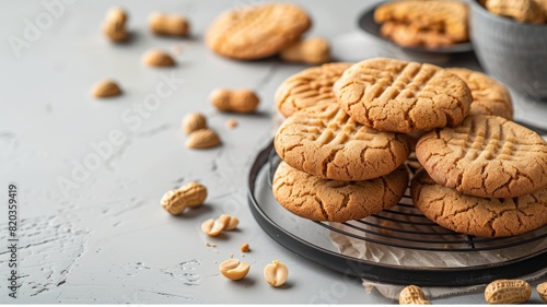 Peanut butter cookies on cooling rack with peanuts scattered photo
