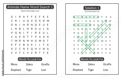 Animal word search KDP interior puzzle activity book for kids