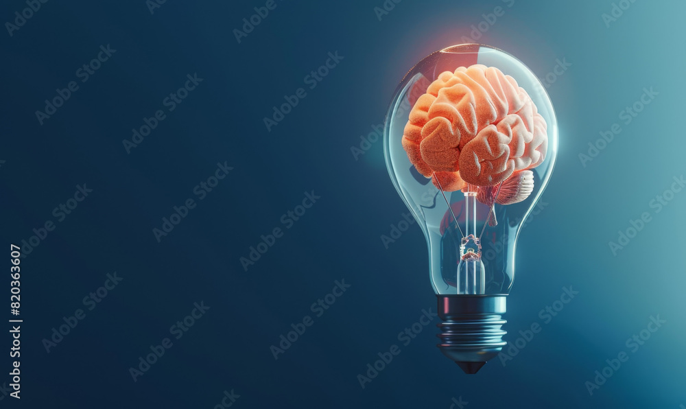 3d render of brain inside light bulb on dark blue background, concept for innovation and creativity in business or education with copy space 3d render of brain inside light bulb on dark blue background, concept for innovation and creativity in business or education with copy space