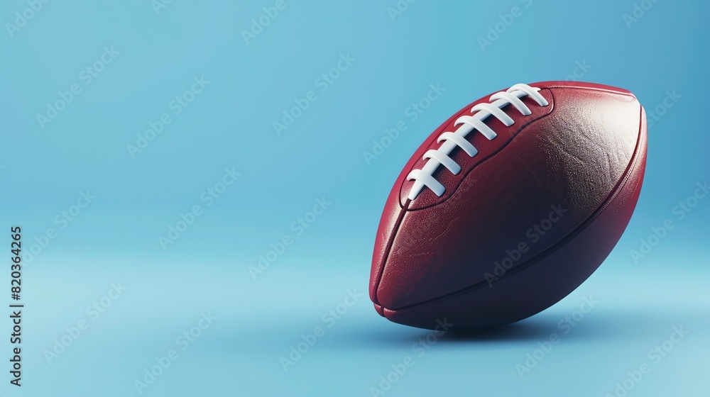 3D rendering of an American football on a blue background. The football is brown and has white stripes. 3D rendering of an American football on a blue background. The football is brown and has white stripes.