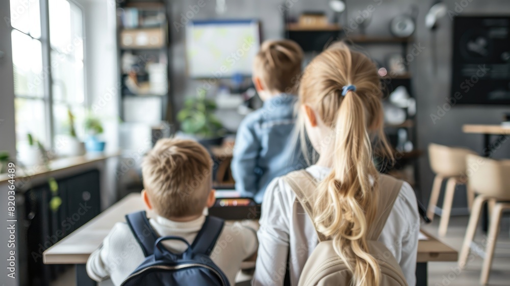 Children watching TV in living room