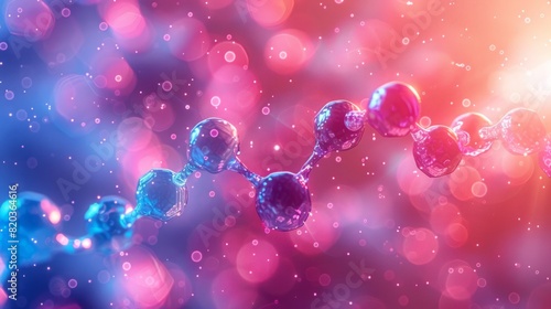 Colorful molecular structure with pink and blue hues in a dreamy background.