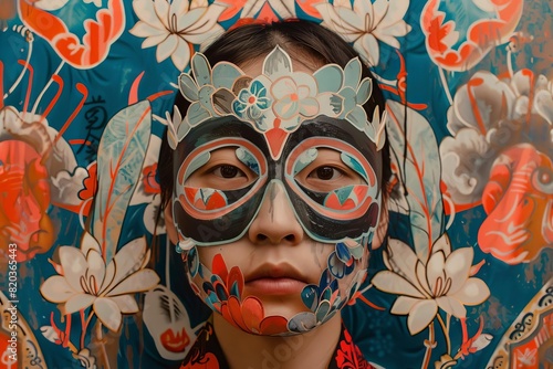 korean american artist creating traditional mask painting celebrating cultural heritage digital painting photo