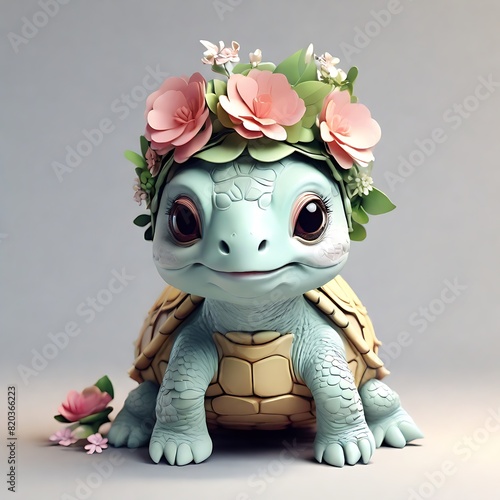 3D render Adorable Turtle with a Flower Crown © Michel 