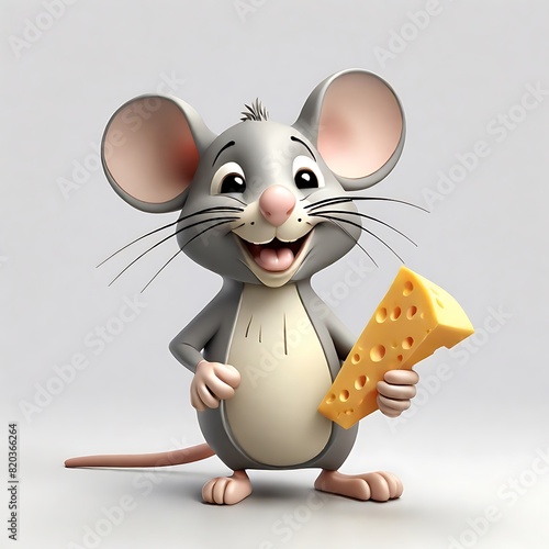 3D render Cheerful Mouse with a Cheese Wedge